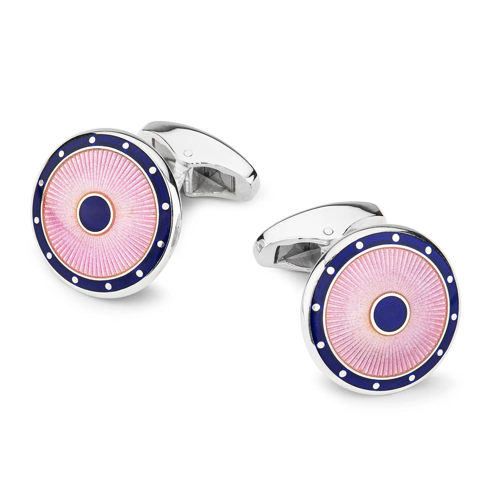Domed Guilloche Sterling Silver Cufflinks In Pink by Benson & Clegg