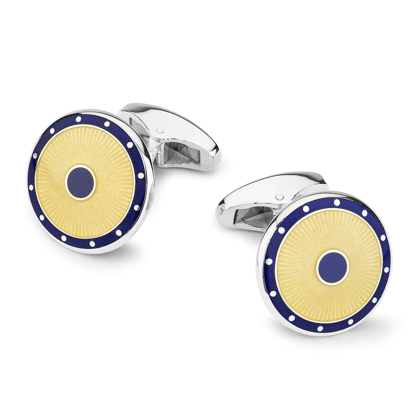 Domed Guilloche Sterling Silver Cufflinks In Yellow by Benson & Clegg