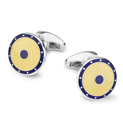 Domed Guilloche Sterling Silver Cufflinks In Yellow by Benson & Clegg