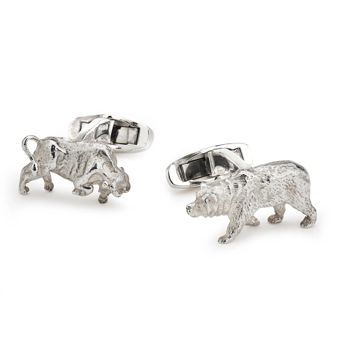 Bull And Bear In Sterling Silver Cufflinks by Benson & Clegg