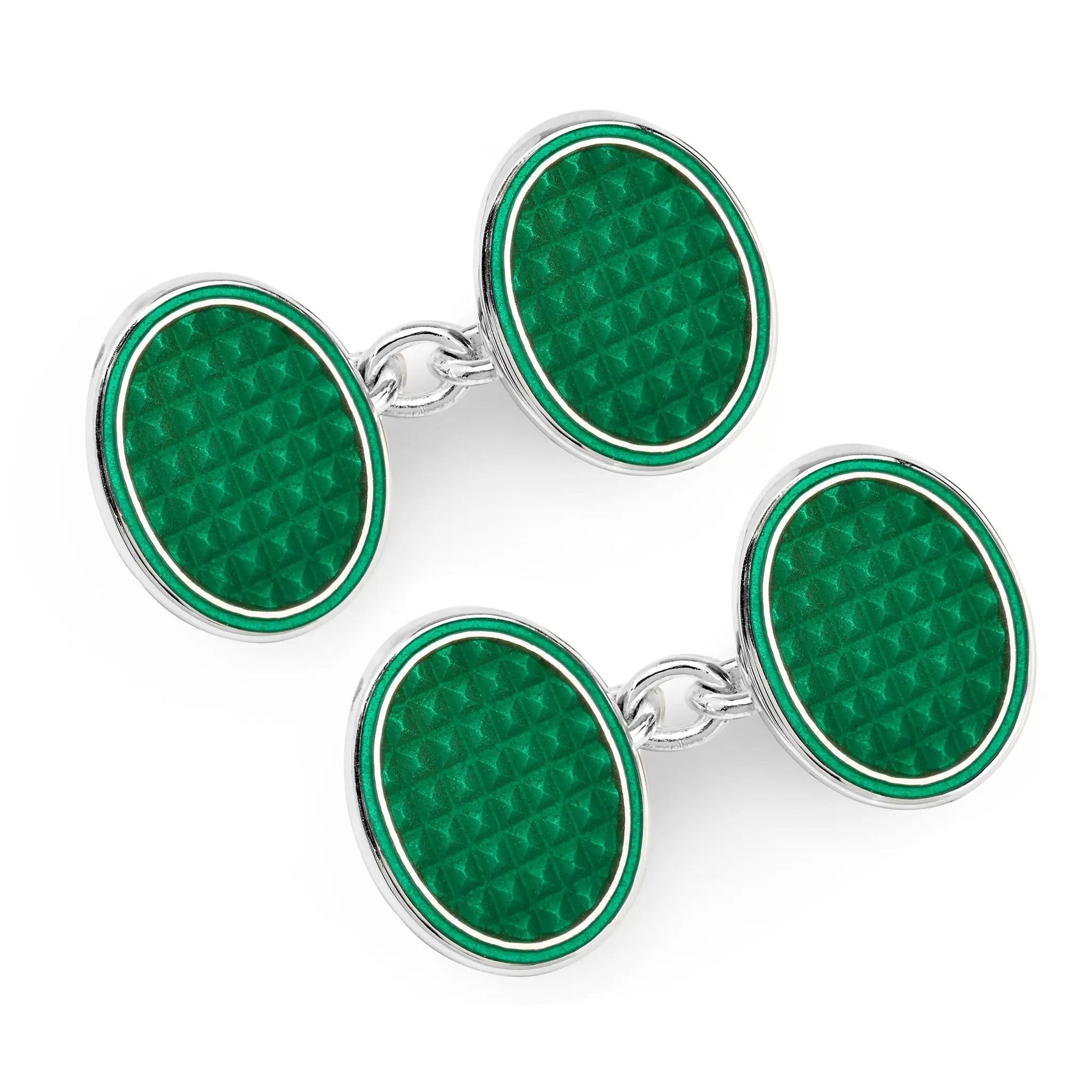 Oval Cloisonne Sterling Silver Chain Cufflinks In Green by Benson & Clegg