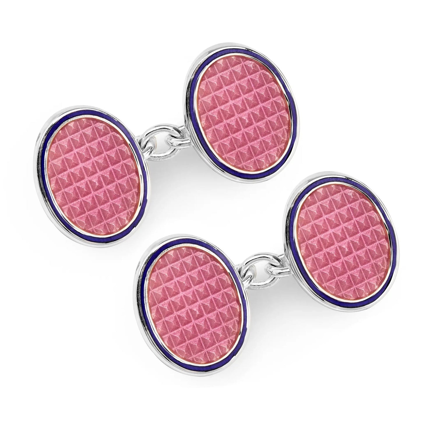 Oval Cloisonne Sterling Silver Chain Cufflinks In Pink by Benson & Clegg