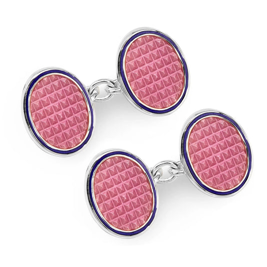 Oval Cloisonne Sterling Silver Chain Cufflinks In Pink by Benson & Clegg