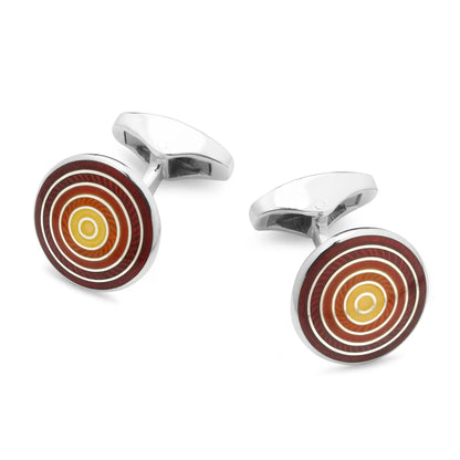 Guilloche Roundel Sterling Silver Cufflinks In Red & Orange Gradient by Benson & Clegg