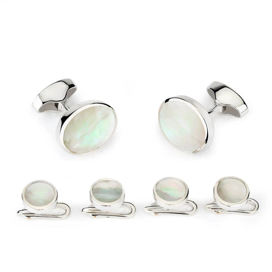 Classic Sterling Silver And Mother Of Pearl Dress Set by Benson & Clegg