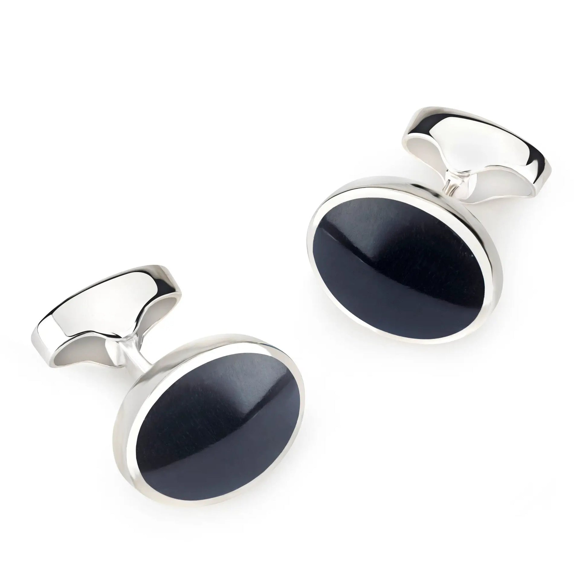 Sterling Silver Oval Cufflinks With Blue Tigers Eye by Benson & Clegg