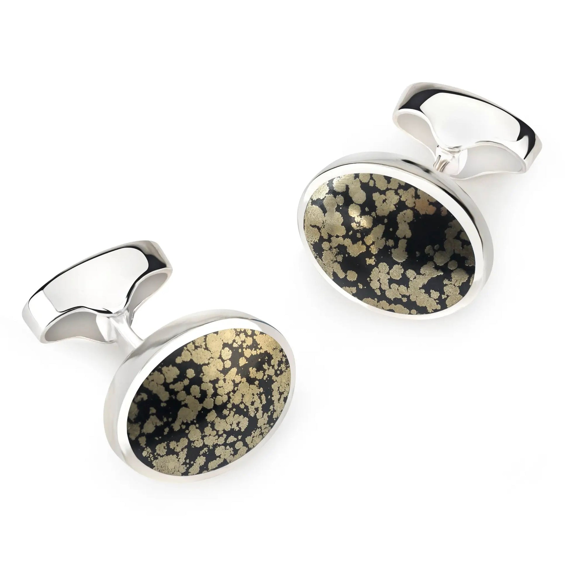 Sterling Silver Oval Cufflinks With Septarian Pyrite by Benson & Clegg
