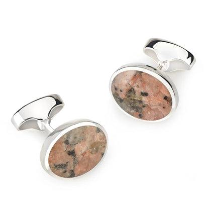 Sterling Silver Oval Cufflinks With Peterhead Stone by Benson & Clegg