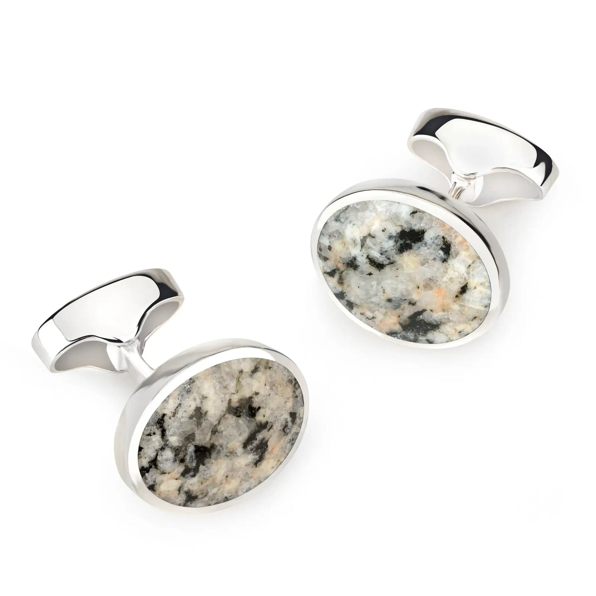 Sterling Silver Oval Cufflinks With Kemnay Stone by Benson & Clegg