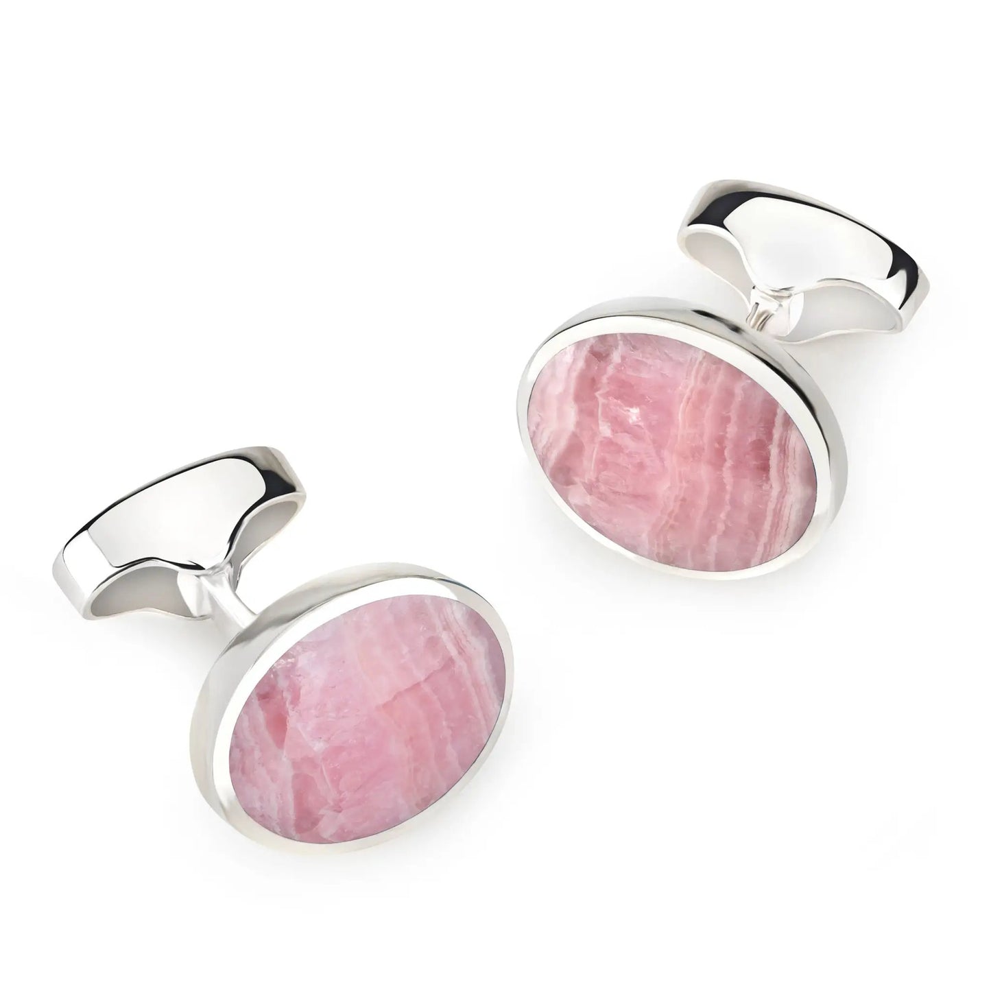 Sterling Silver Oval Cufflinks With Rhodochrosite by Benson & Clegg