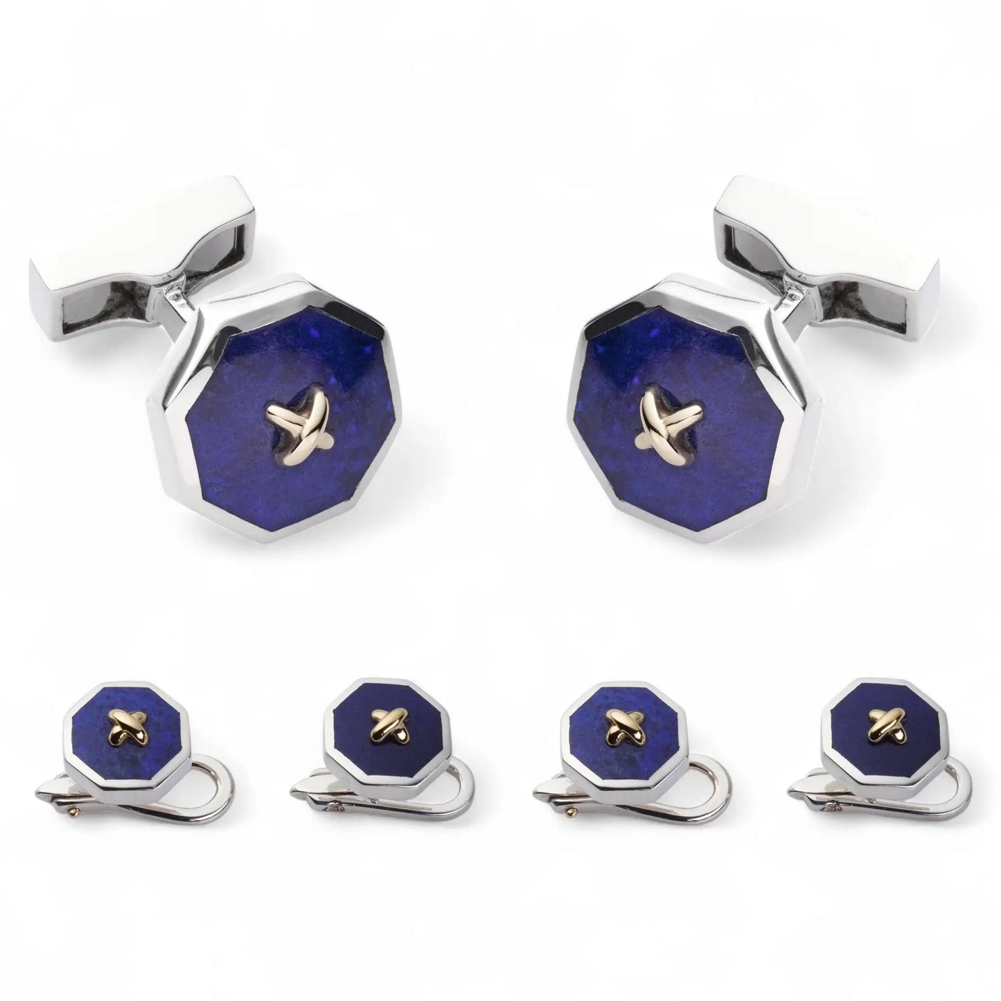 Sterling Silver And Lapis Lazuli With 9ct Gold Stitch Dress Set by Benson & Clegg
