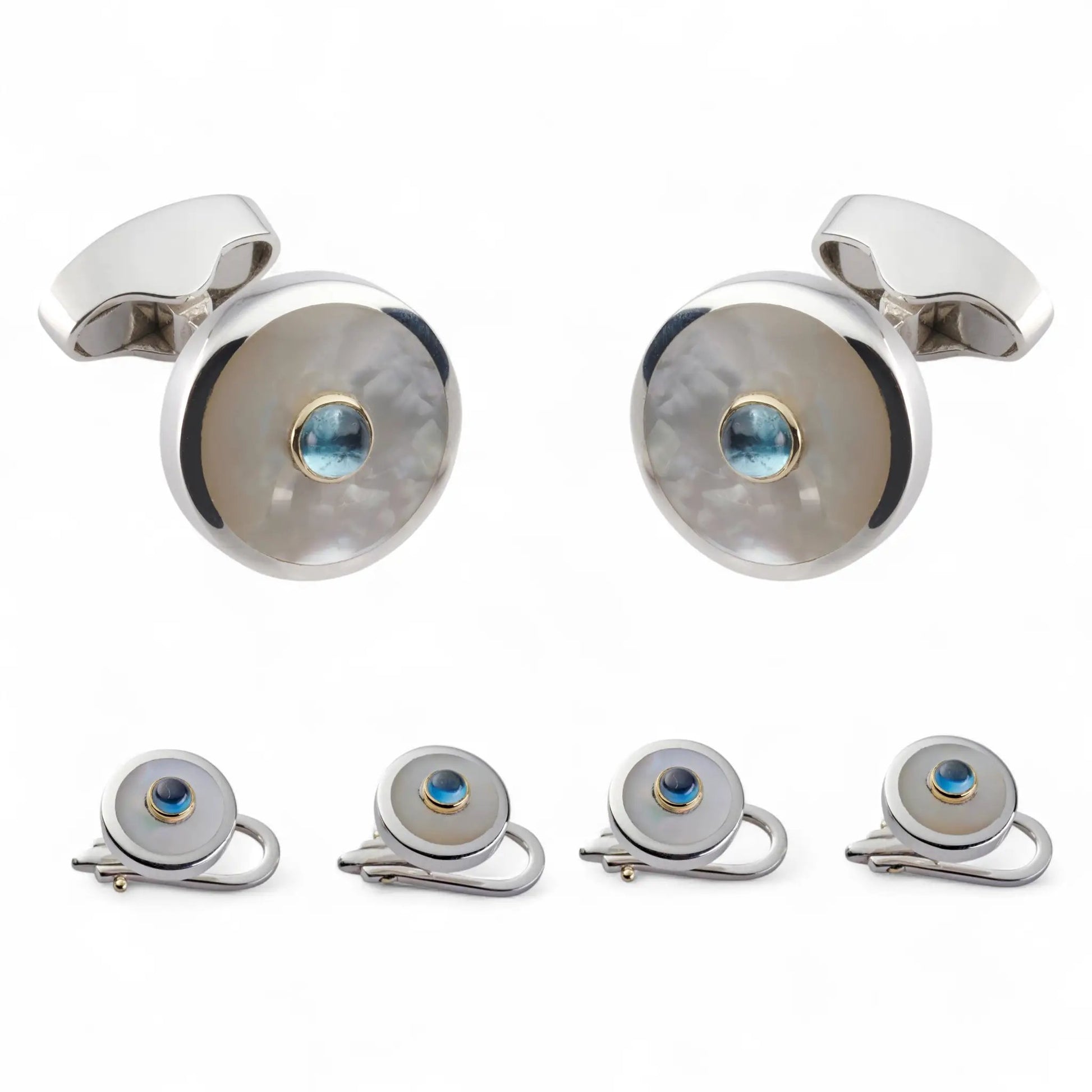 Sterling Silver And Mother Of Pearl With Blue Topaz Dress Set by Benson & Clegg