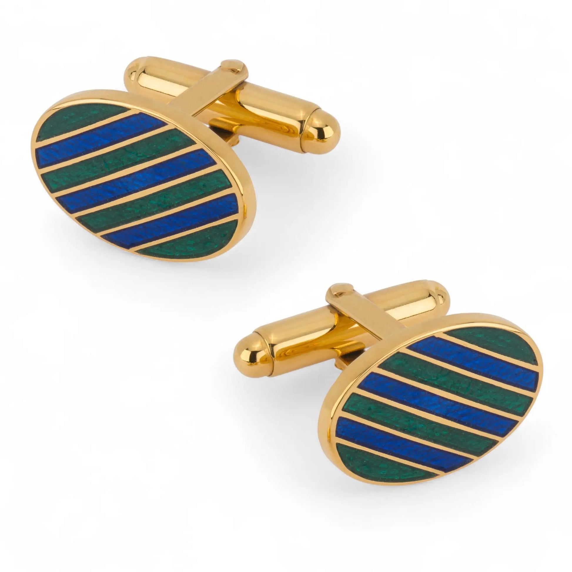 Stripe Cufflinks In Green And Blue Enamel by Benson & Clegg