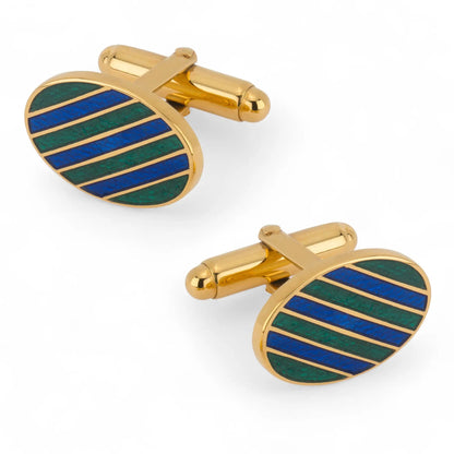 Stripe Cufflinks In Green And Blue Enamel by Benson & Clegg