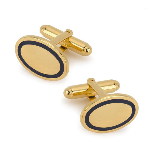 Gold Cufflinks With Navy Enamel