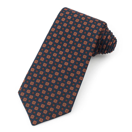 Square And Circle Ancient Madder Silk Tie In Navy by Benson & Clegg