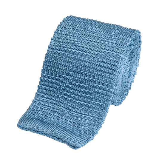 Knitted Silk Tie In Sky Blue by Benson & Clegg