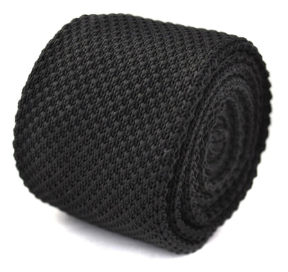 black knitted tie with matching pocket square by Frederick Thomas Handmade Mens Ties