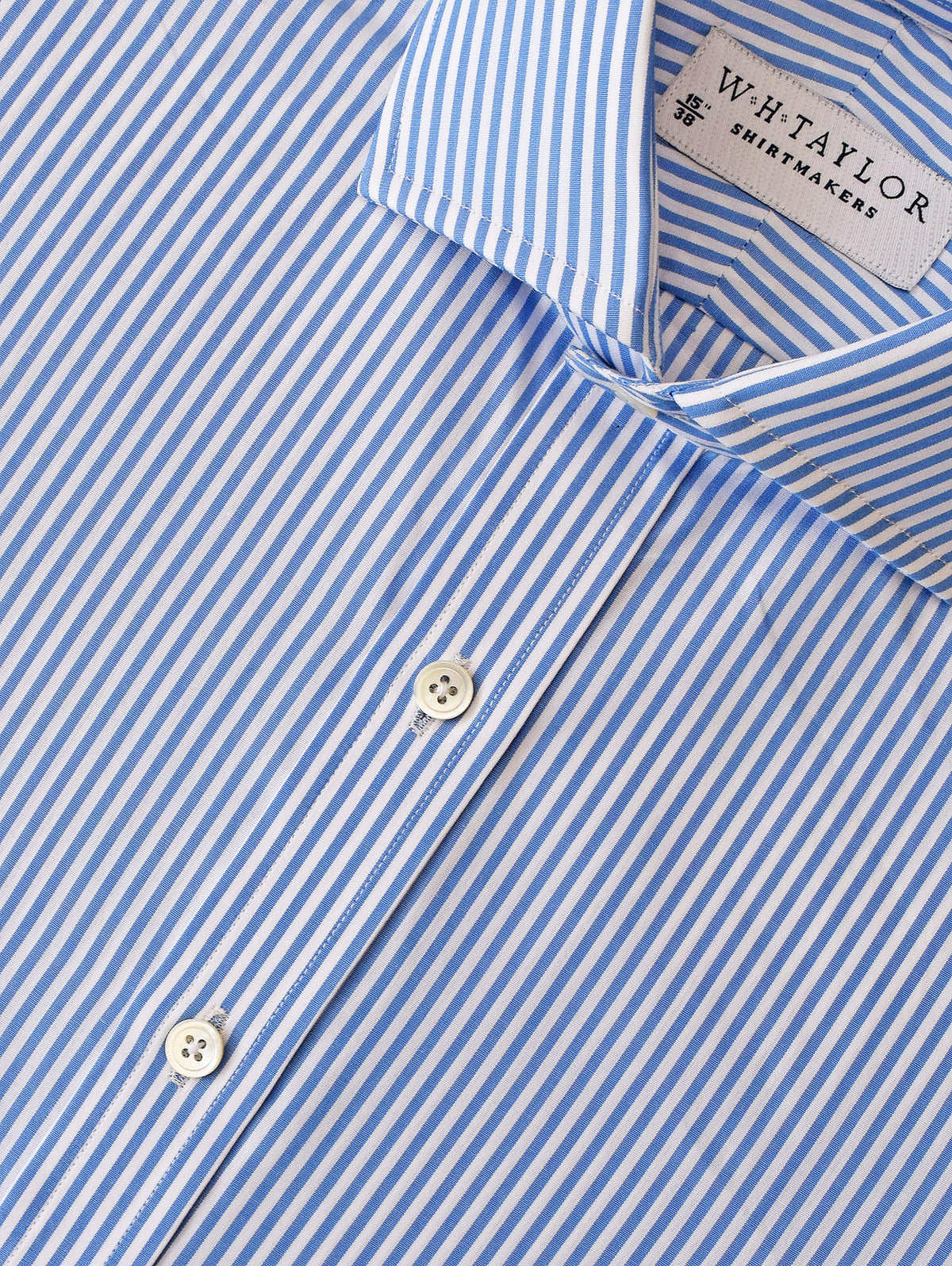 WH Taylor Shirtmakers Blue Bengal Stripe Poplin Men's Bespoke Shirt by whtshirtmakers.com