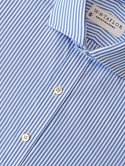 WH Taylor Shirtmakers Blue Bengal Stripe Poplin Men's Bespoke Shirt by whtshirtmakers.com