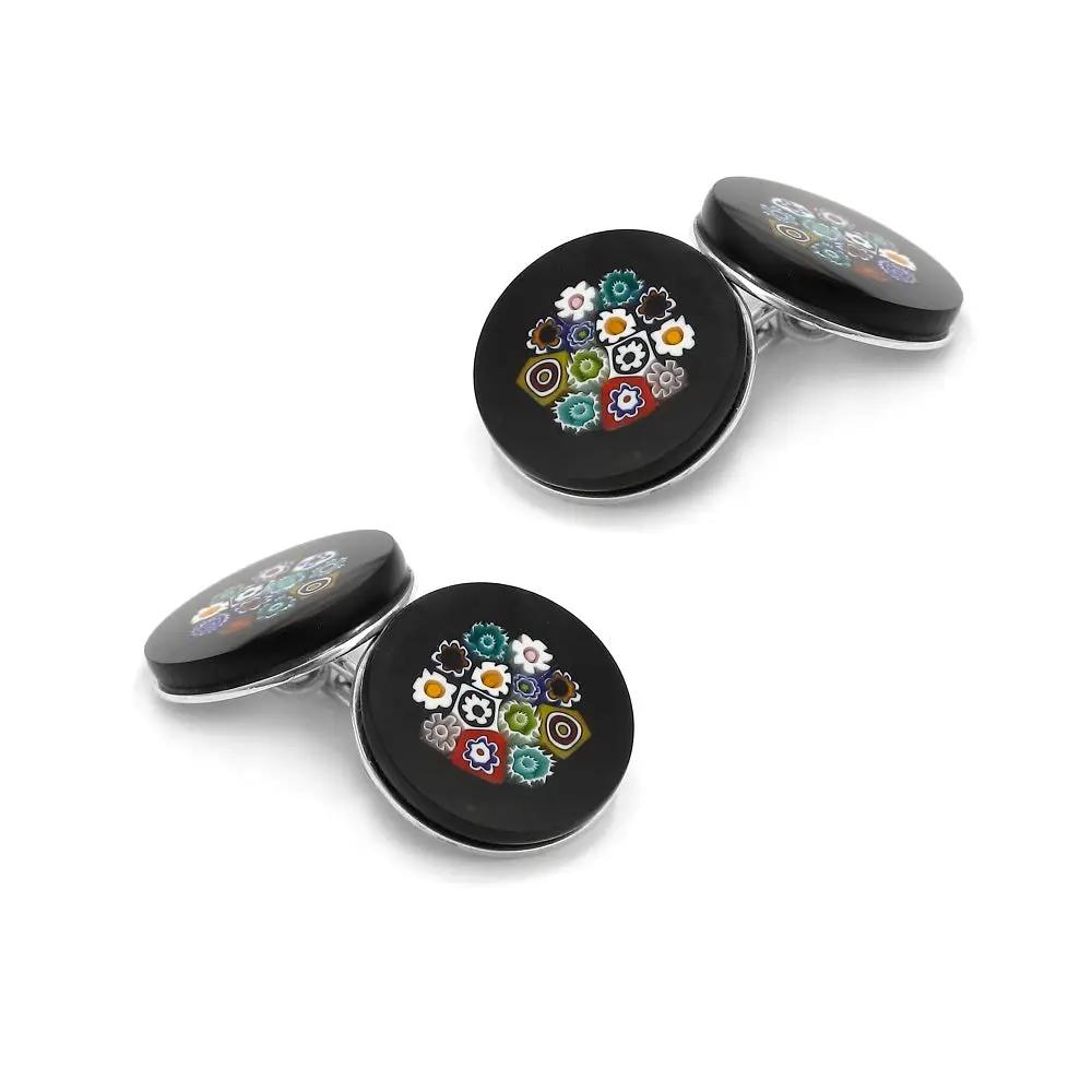 Murano Glass 'Notte Fiorita' Cufflinks With Sterling Silver by Benson & Clegg