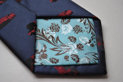 grey/blue tie with train design by Frederick Thomas Handmade Mens Ties