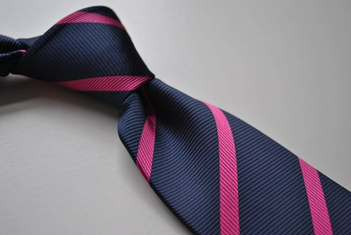 navy blue and hot pink club striped tie by Frederick Thomas Handmade Mens Ties