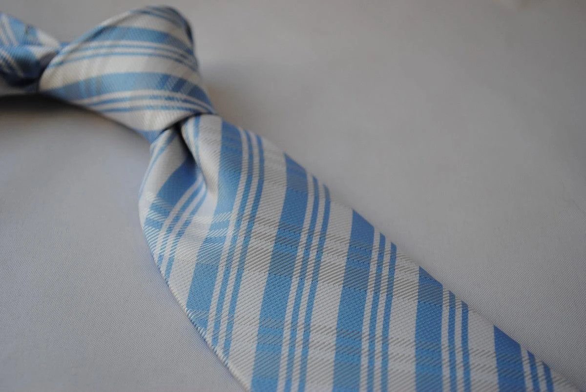 blue and white check design tie by Frederick Thomas Handmade Mens Ties