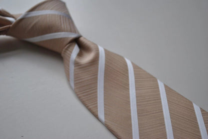 light brown and white striped tie by Frederick Thomas Handmade Mens Ties