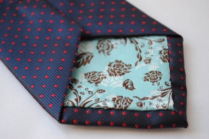 navy and red pin spot design tie by Frederick Thomas Handmade Mens Ties