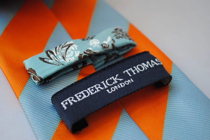 blue and orange barber striped design tie by Frederick Thomas Handmade Mens Ties