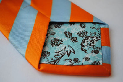 blue and orange barber striped design tie by Frederick Thomas Handmade Mens Ties