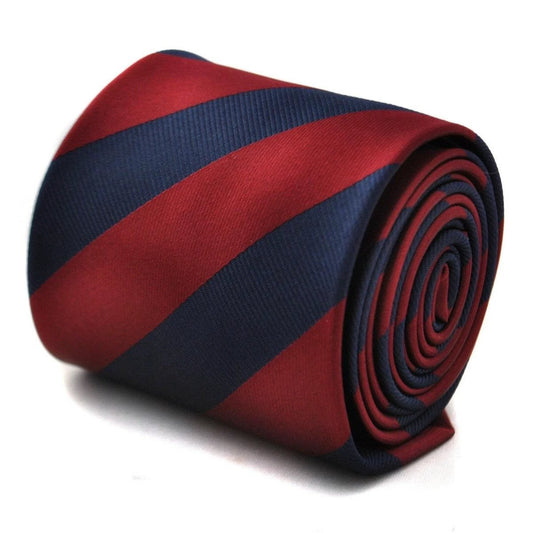 Maroon And Navy Barber Striped Tie - 8cm Blade Width With Handmade Craftsmanship And Floral Rear Pattern For Elegance by Frederick Thomas Handmade Mens Ties