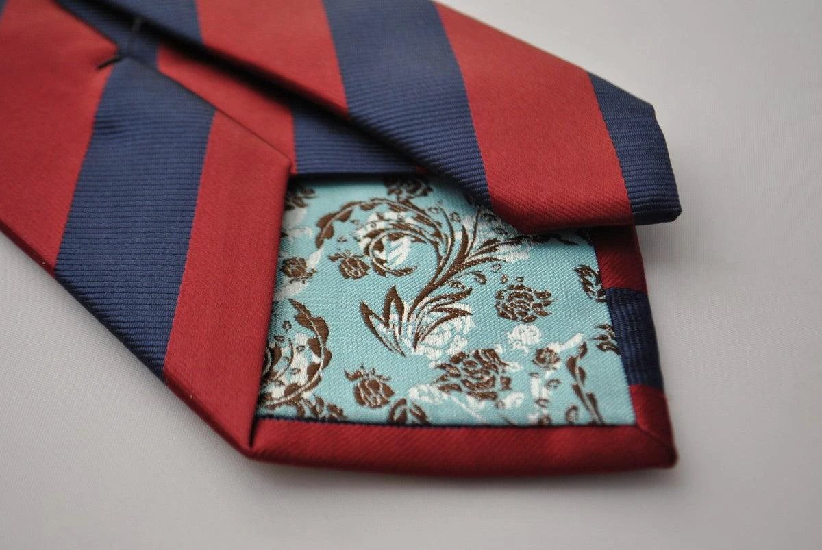 Maroon And Navy Barber Striped Tie - 8cm Blade Width With Handmade Craftsmanship And Floral Rear Pattern For Elegance by Frederick Thomas Handmade Mens Ties