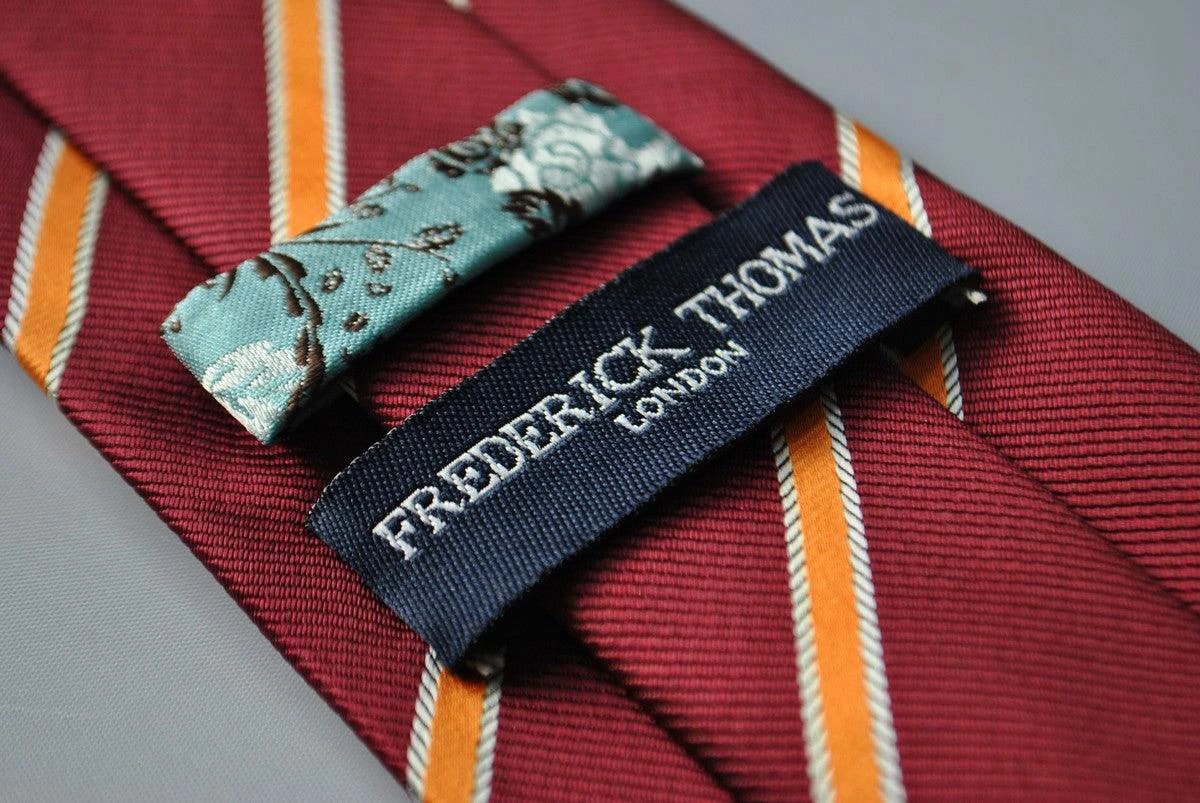 maroon and orange ribbon striped tie by Frederick Thomas Handmade Mens Ties