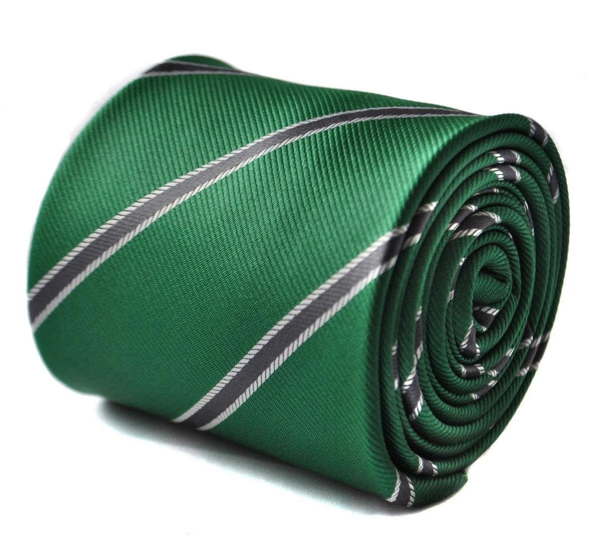 Dark Green and Grey Club Striped Tie - Handcrafted For The Modern Gentleman With A Club Stripe In Green And Grey by Frederick Thomas Handmade Mens Ties