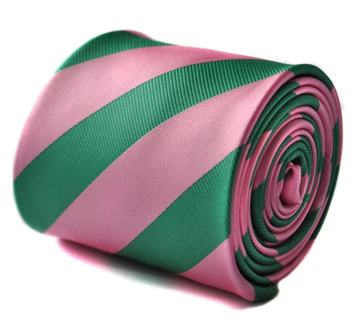 green and pink barber striped tie by Frederick Thomas Handmade Mens Ties