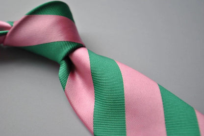 green and pink barber striped tie by Frederick Thomas Handmade Mens Ties