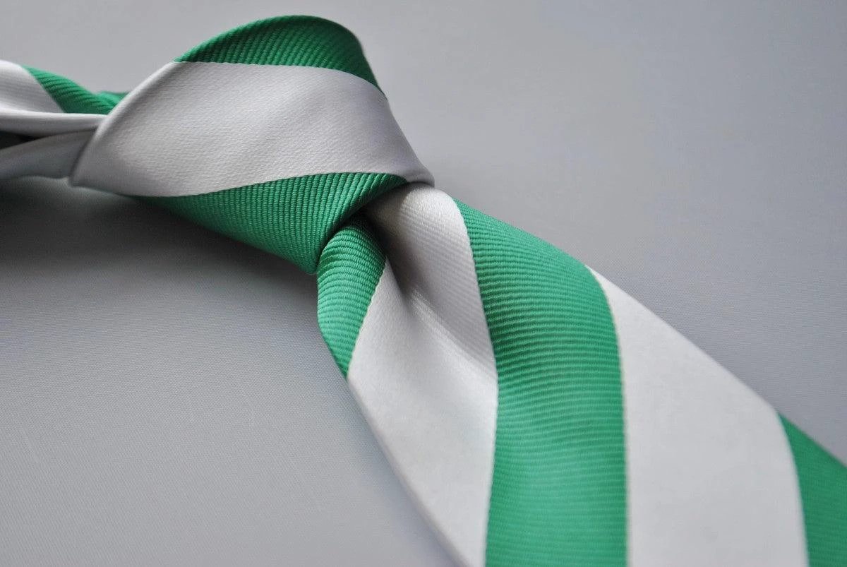 green and white barber striped tie by Frederick Thomas Handmade Mens Ties