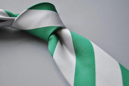 green and white barber striped tie by Frederick Thomas Handmade Mens Ties