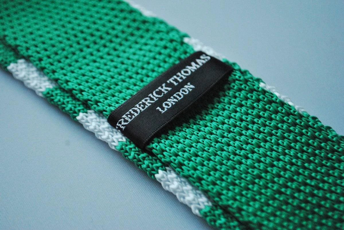 green and white striped skinny knitted tie by Frederick Thomas Handmade Mens Ties