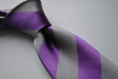 cadbury purple and silver barber striped tie by Frederick Thomas Handmade Mens Ties