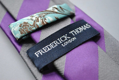cadbury purple and silver barber striped tie by Frederick Thomas Handmade Mens Ties
