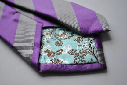 cadbury purple and silver barber striped tie by Frederick Thomas Handmade Mens Ties