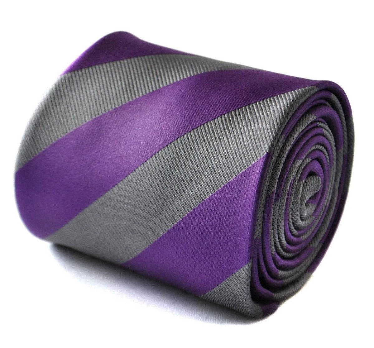 cadbury purple and silver barber striped tie by Frederick Thomas Handmade Mens Ties