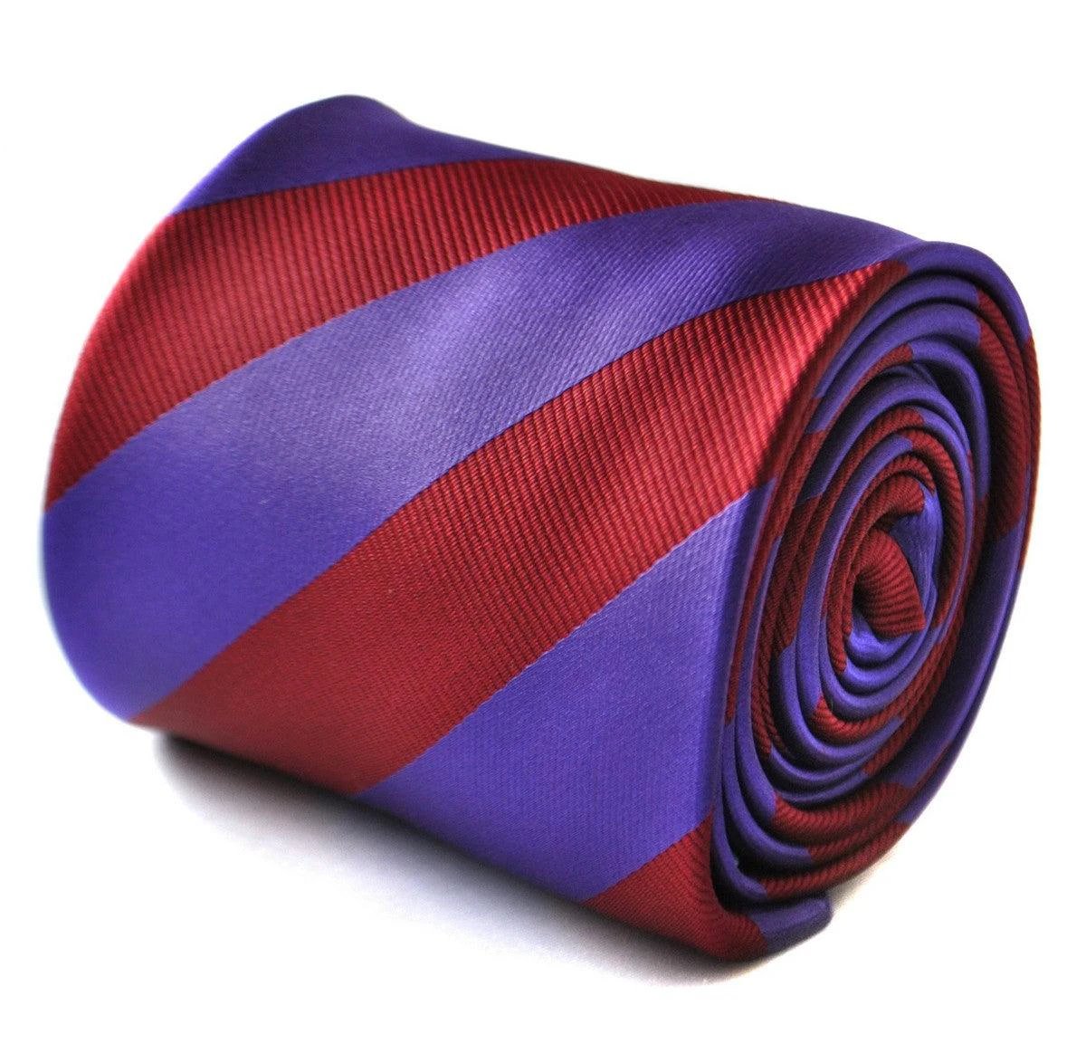 maroon red and cadbury purple barber striped tie by Frederick Thomas Handmade Mens Ties