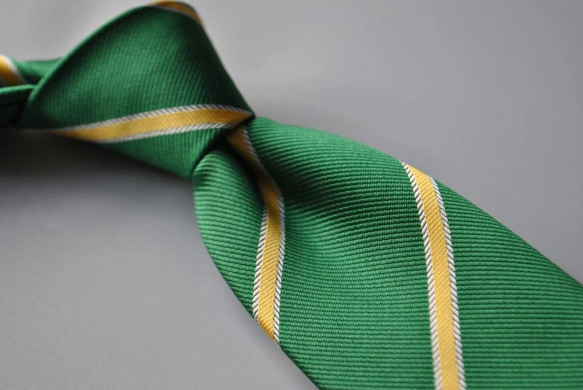 bottle green and yellow club striped tie by Frederick Thomas Handmade Mens Ties