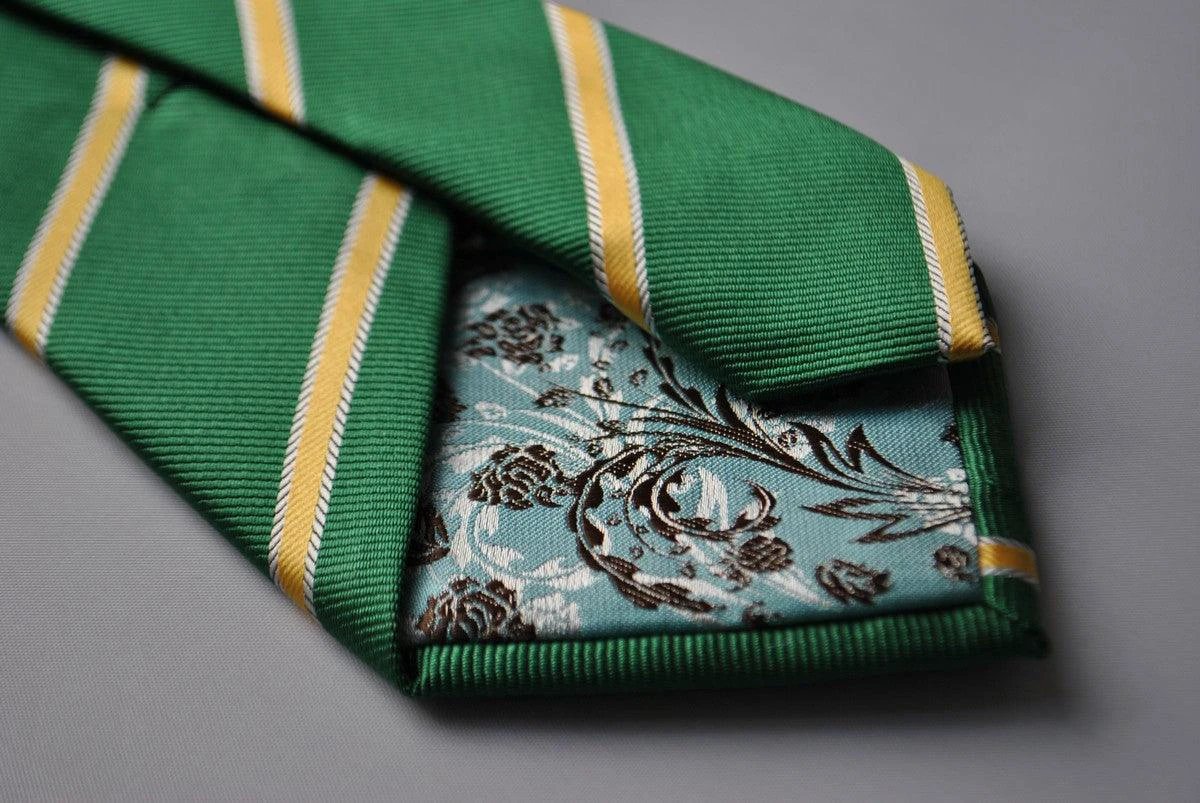 bottle green and yellow club striped tie by Frederick Thomas Handmade Mens Ties