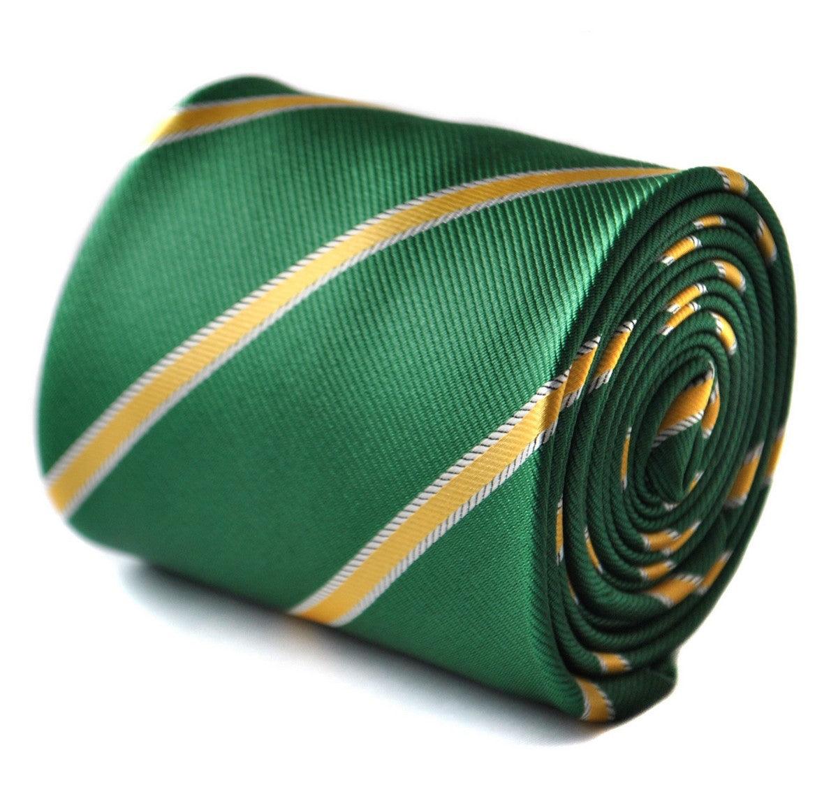 bottle green and yellow club striped tie by Frederick Thomas Handmade Mens Ties