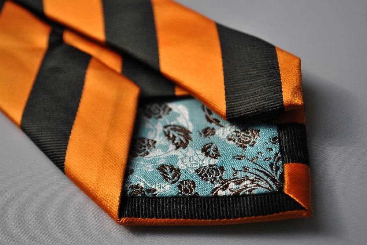 burnt orange and black barber striped tie by Frederick Thomas Handmade Mens Ties